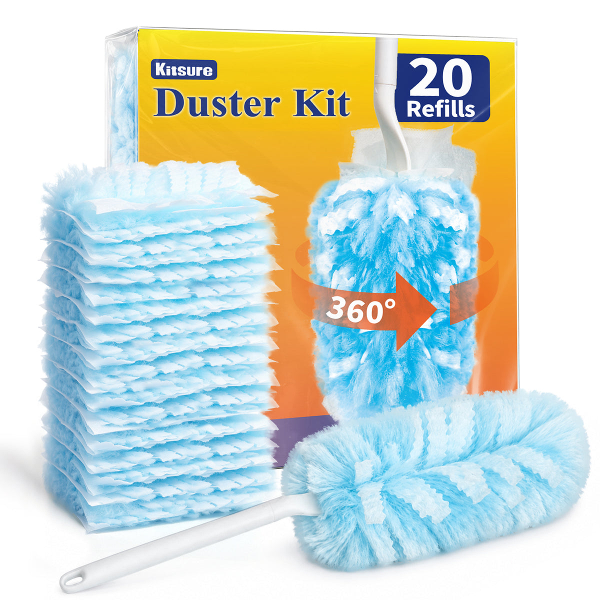 Kitsure Disposable Duster, 20 Refills, 360° Microfiber Dusters for Cleaning, Feather Duster Alternative