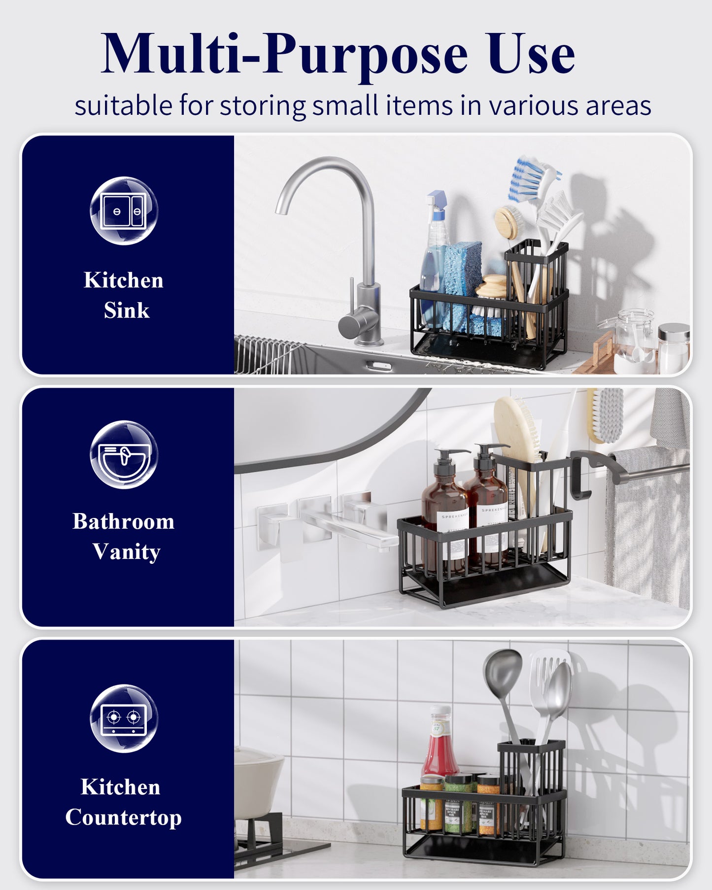 Kitsure Sponge Holder for Kitchen Sink - Stainless Steel Sink Caddy
