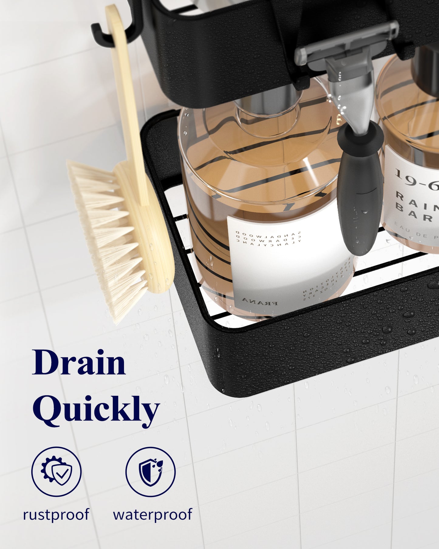 2 Pack Rustproof Shower Organizer, Drill-Free & Quick-Dry Shower Shelf