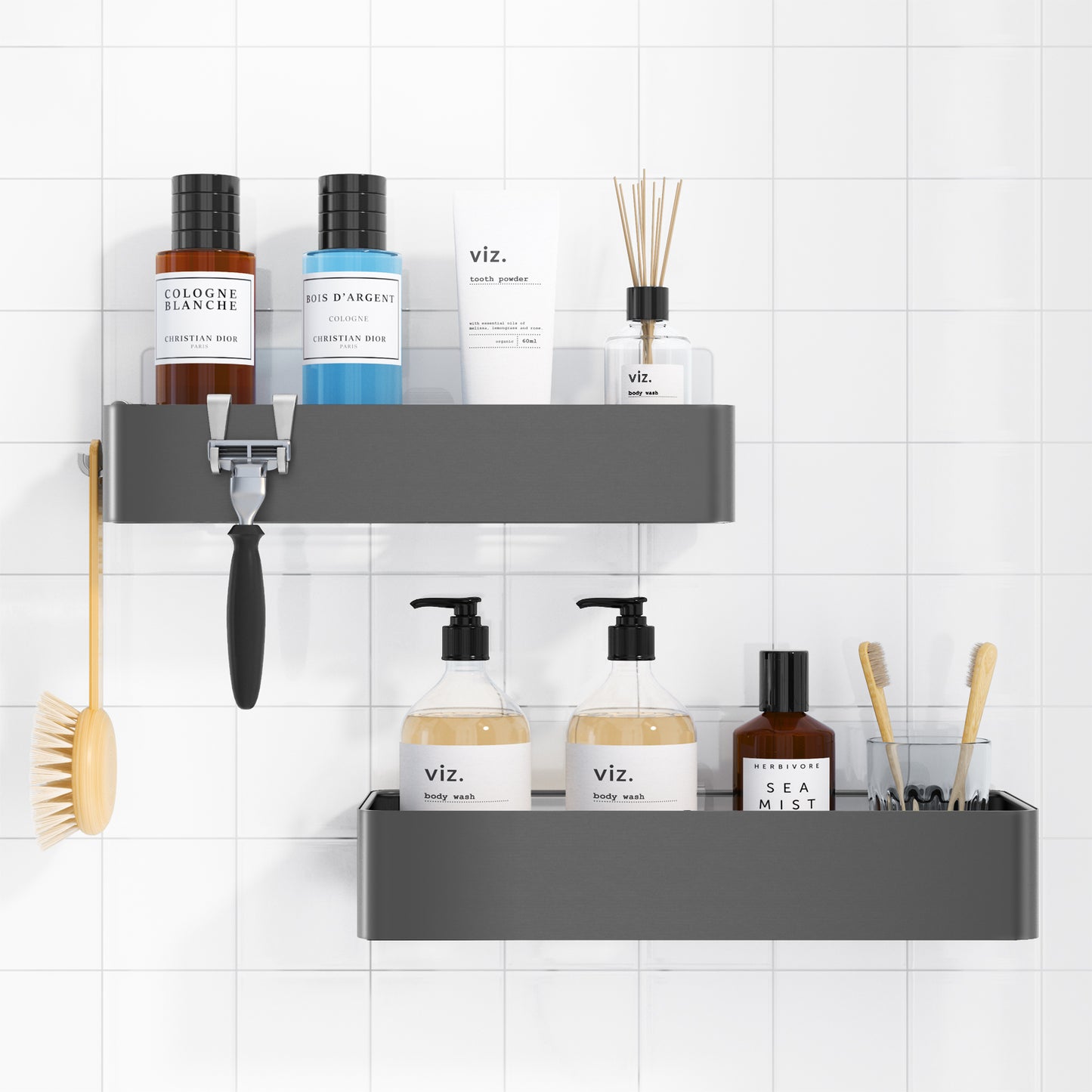 2 Pack Rustproof Shower Organizer, Drill-Free & Quick-Dry Shower Shelf