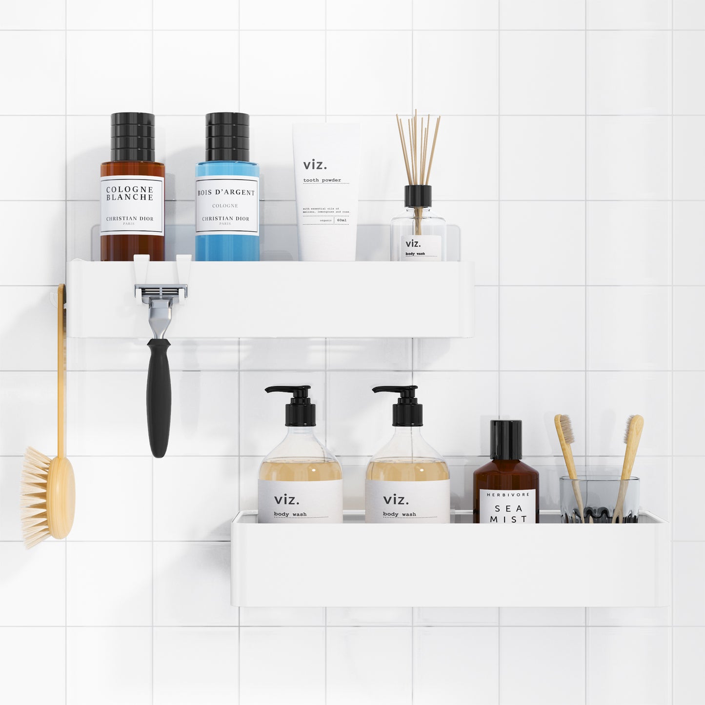 2 Pack Rustproof Shower Organizer, Drill-Free & Quick-Dry Shower Shelf