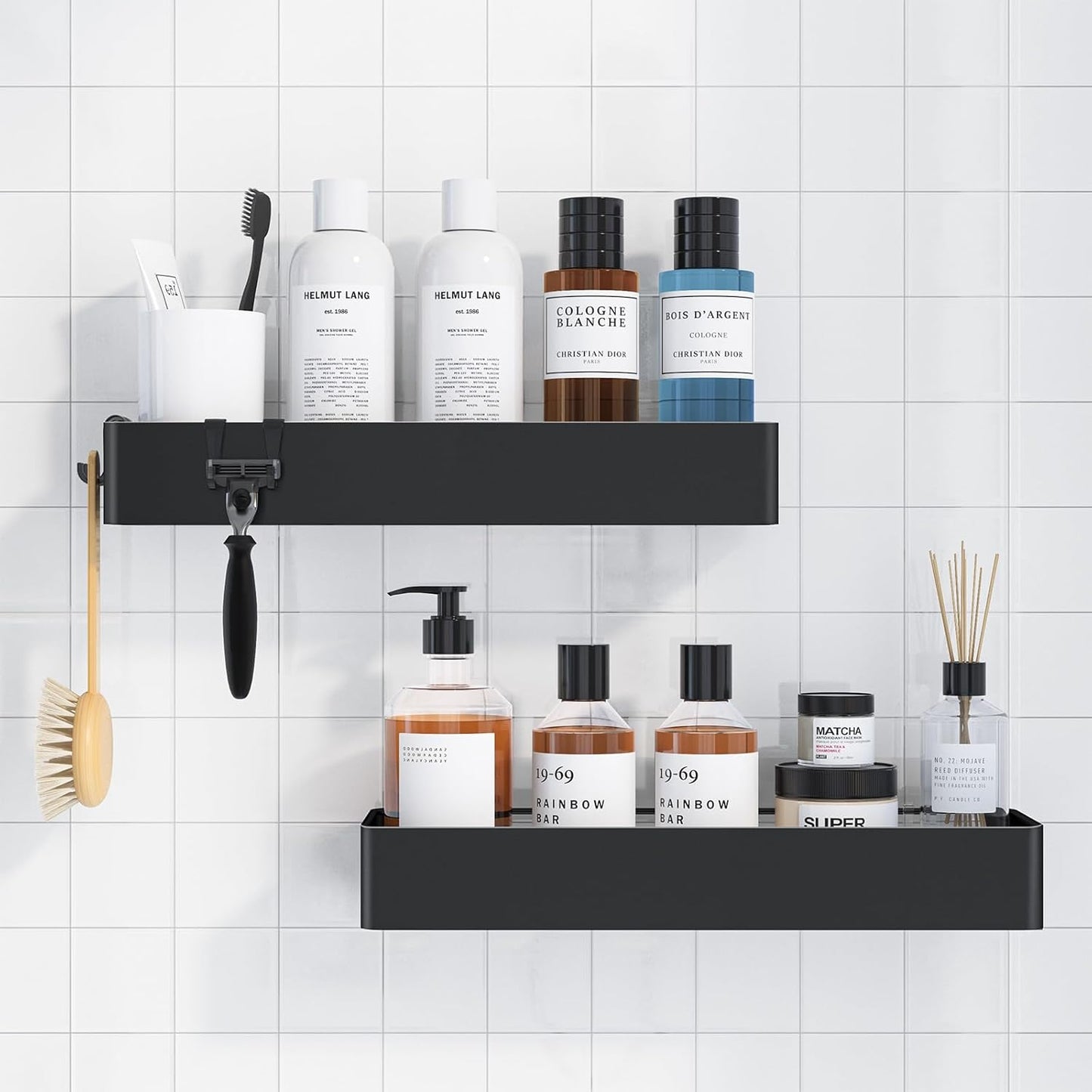 Kitsure Shower Caddy - 2 Pack Adhesive Shower Organizer, Rustproof Metal Shelves, No-Drill Bathroom Organizers and Storage, Black, Large