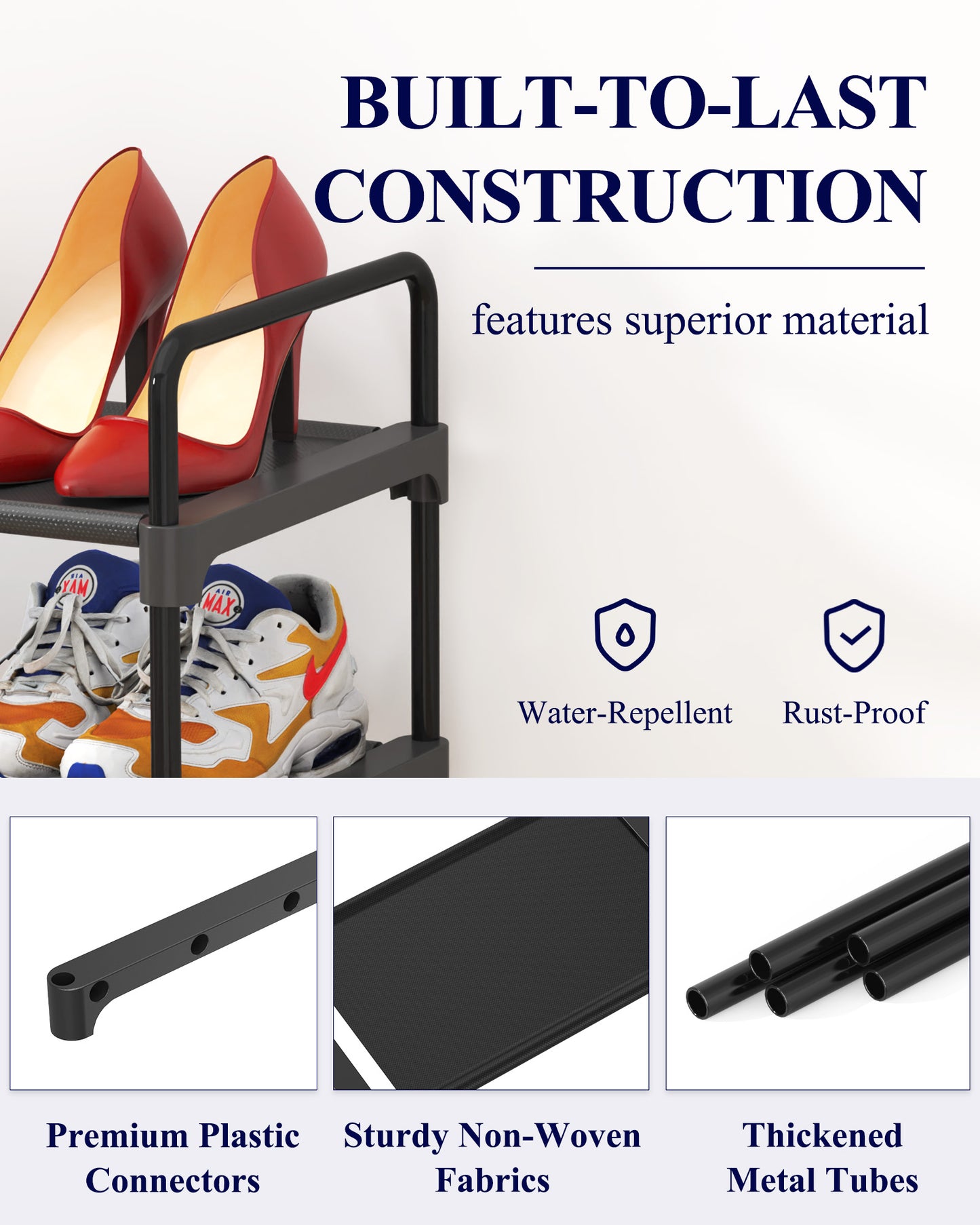 Kitsure 3-Tier Shoe Rack for Closet, Sturdy Shoe Organizer, 27.6" x 11.8" x 22.6", Black