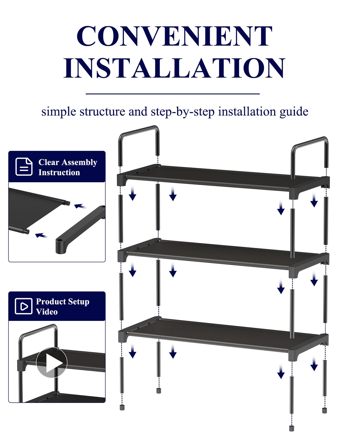 Kitsure 3-Tier Shoe Rack for Closet, Sturdy Shoe Organizer, 27.6" x 11.8" x 22.6", Black