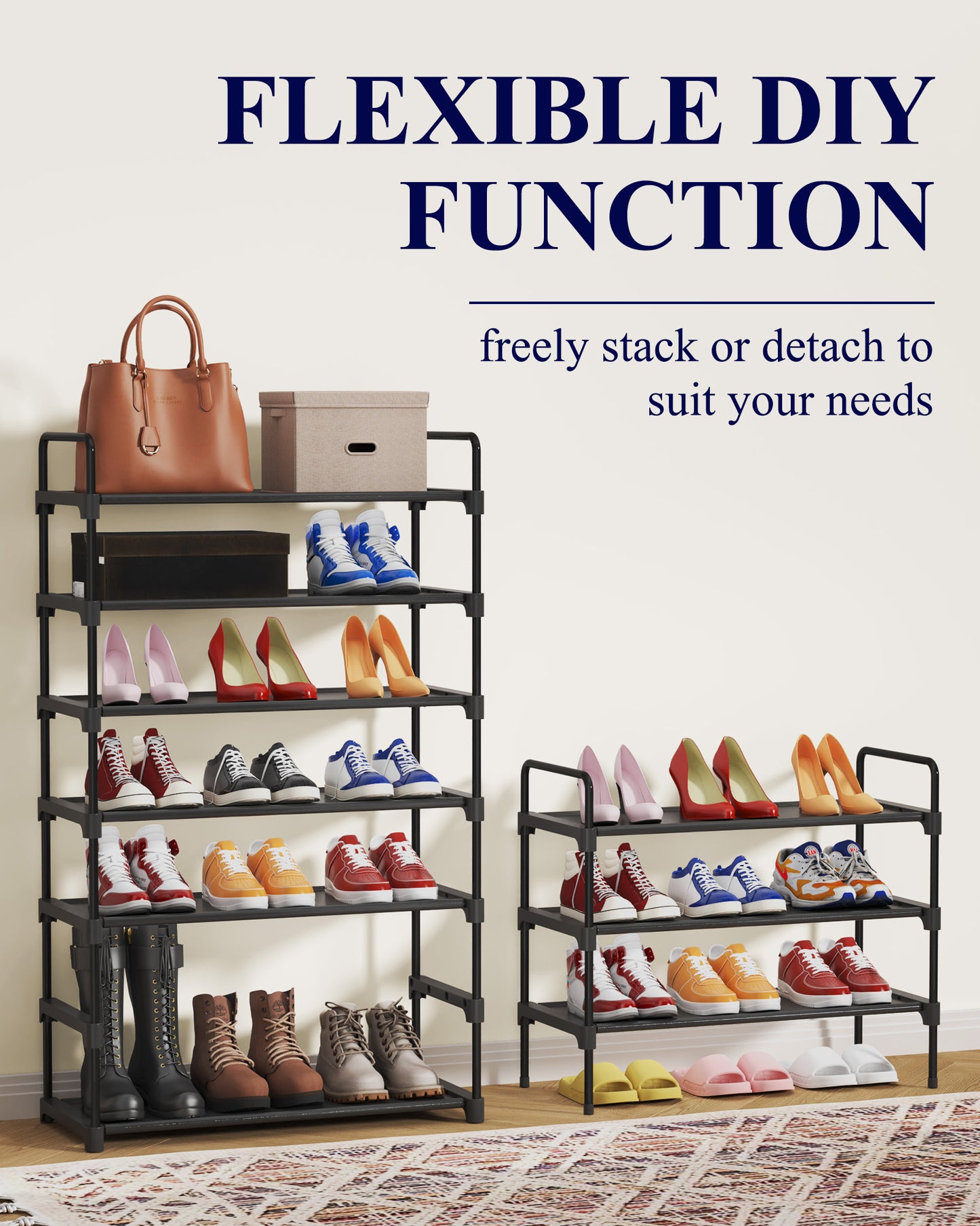 Kitsure 3-Tier Shoe Rack for Closet, Sturdy Shoe Organizer, 27.6" x 11.8" x 22.6", Black