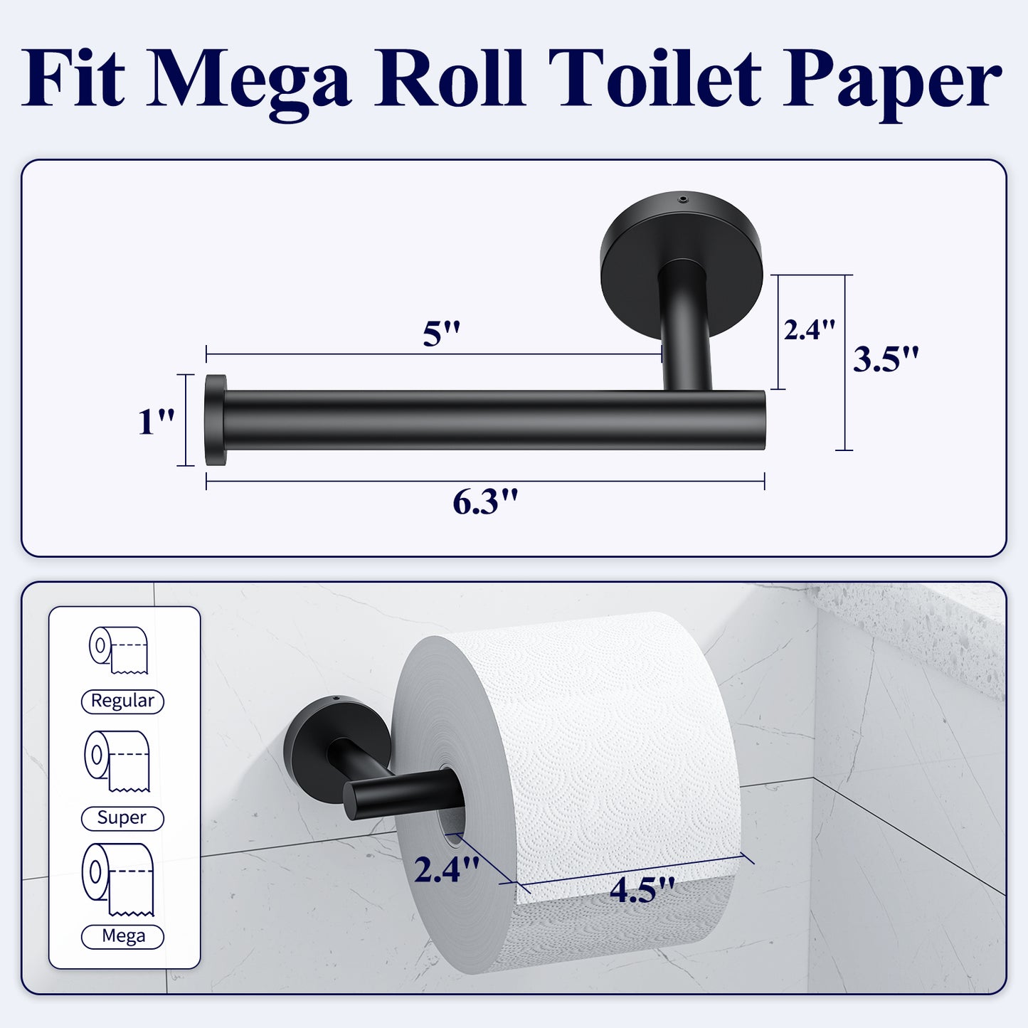 Kitsure Toilet Paper Holder Wall Mount - Sturdy Round Matte Black Toilet Paper