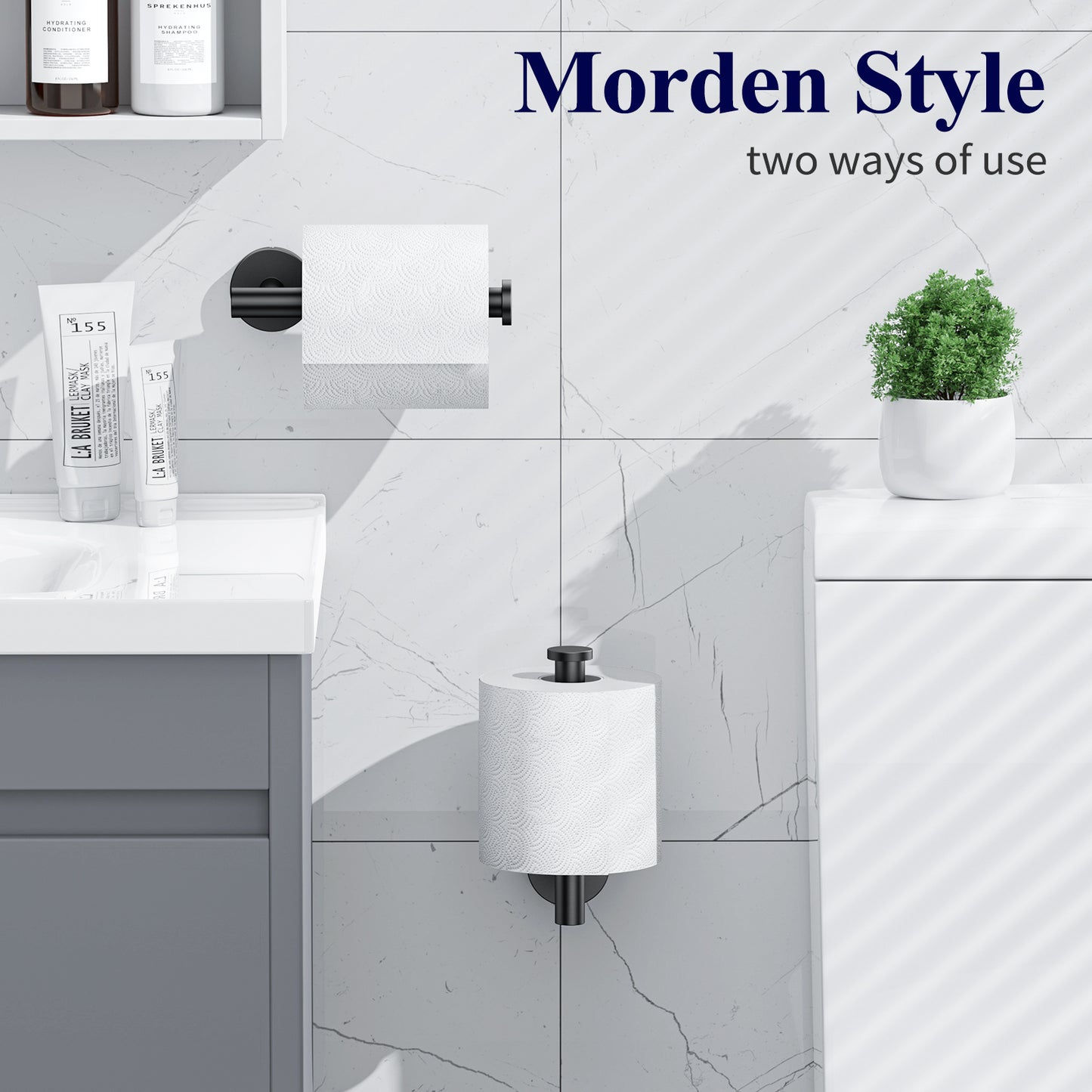 Kitsure Toilet Paper Holder Wall Mount - Sturdy Round Matte Black Toilet Paper