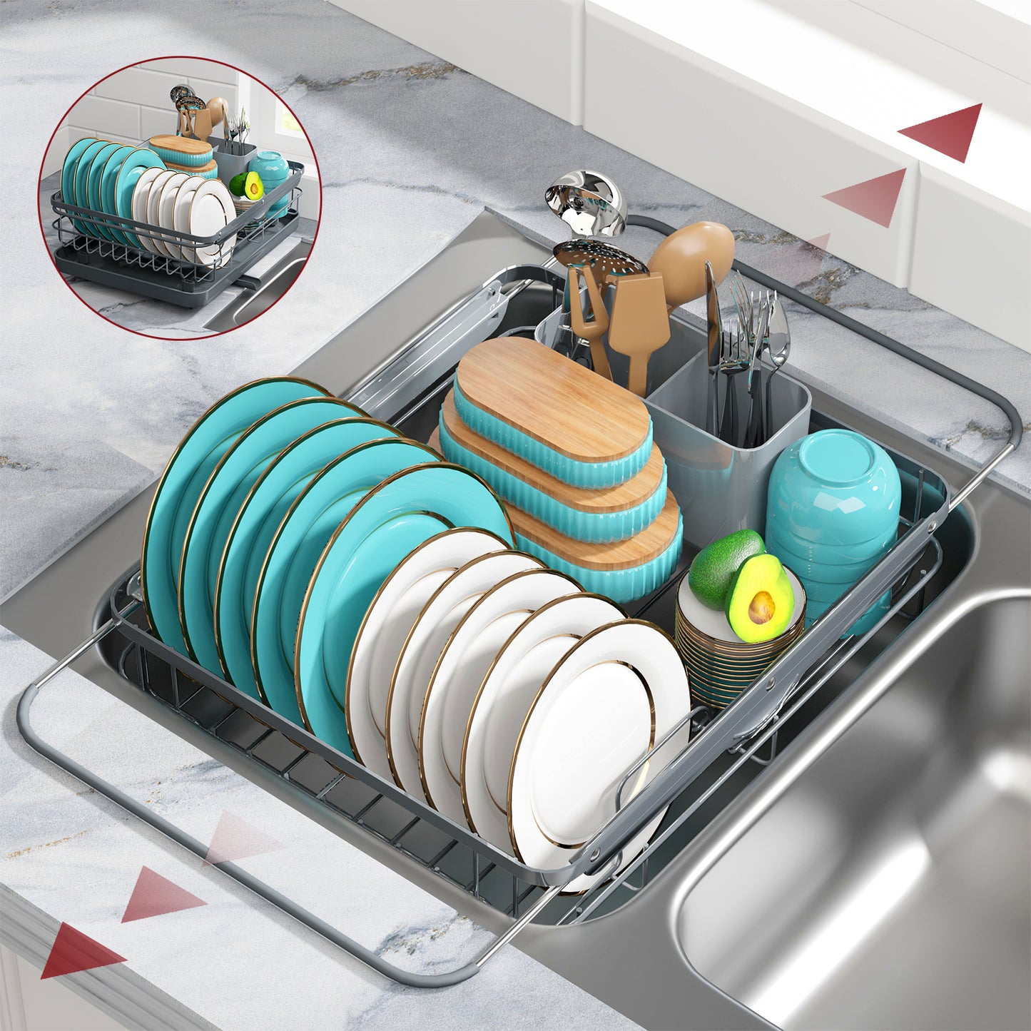Dish Rack with Drainboard for Kitchen Counter and Sink, X-Large, White