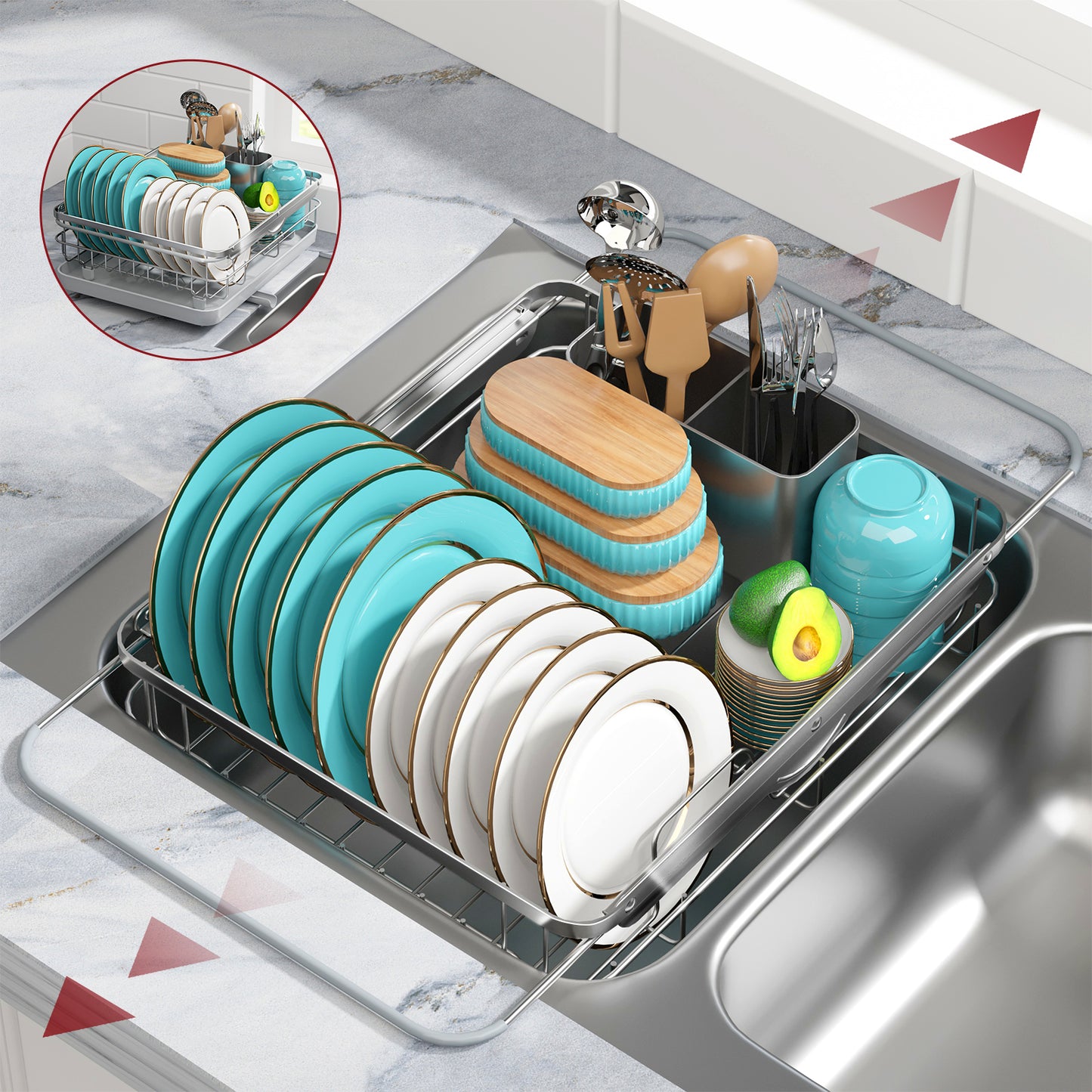 Dish Rack with Drainboard for Kitchen Counter and Sink, X-Large, White