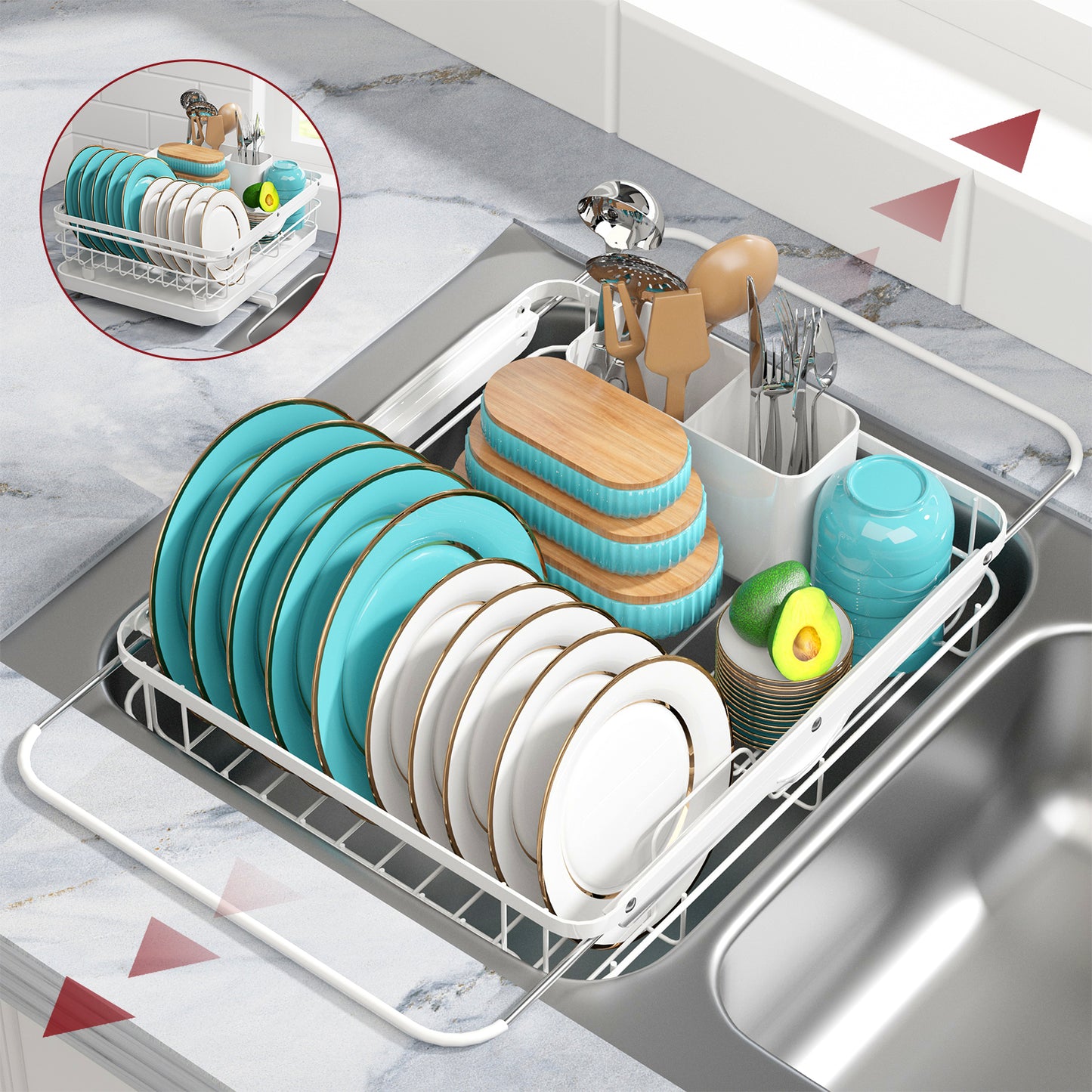 Dish Rack with Drainboard for Kitchen Counter and Sink, X-Large, White