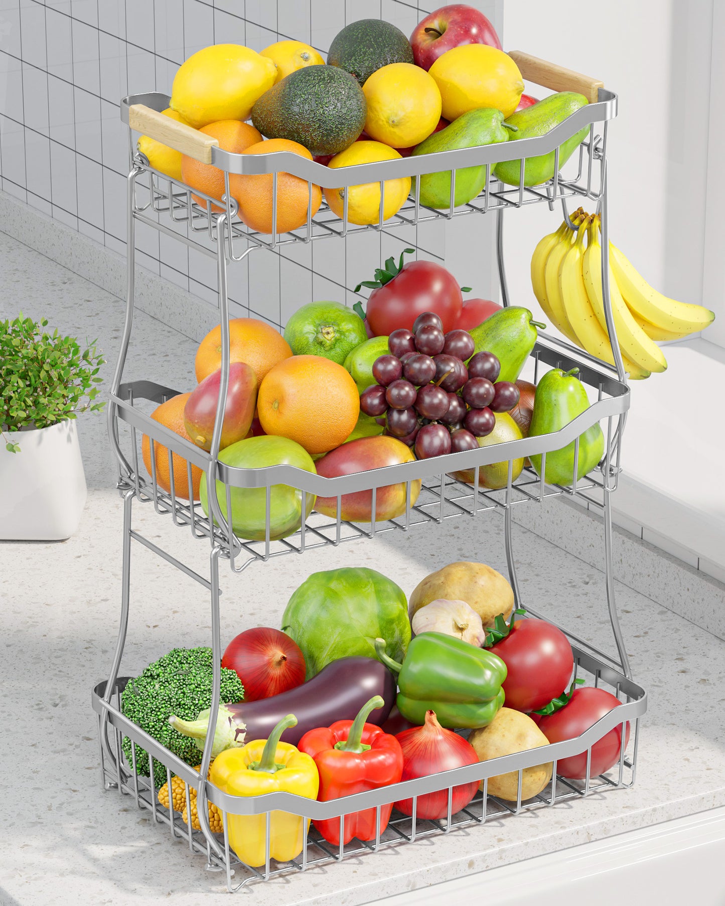 Fruit Basket - 2 Tier Fruit Basket for Kitchen Counter 8.4"D x 14.3"W x 11.0"H