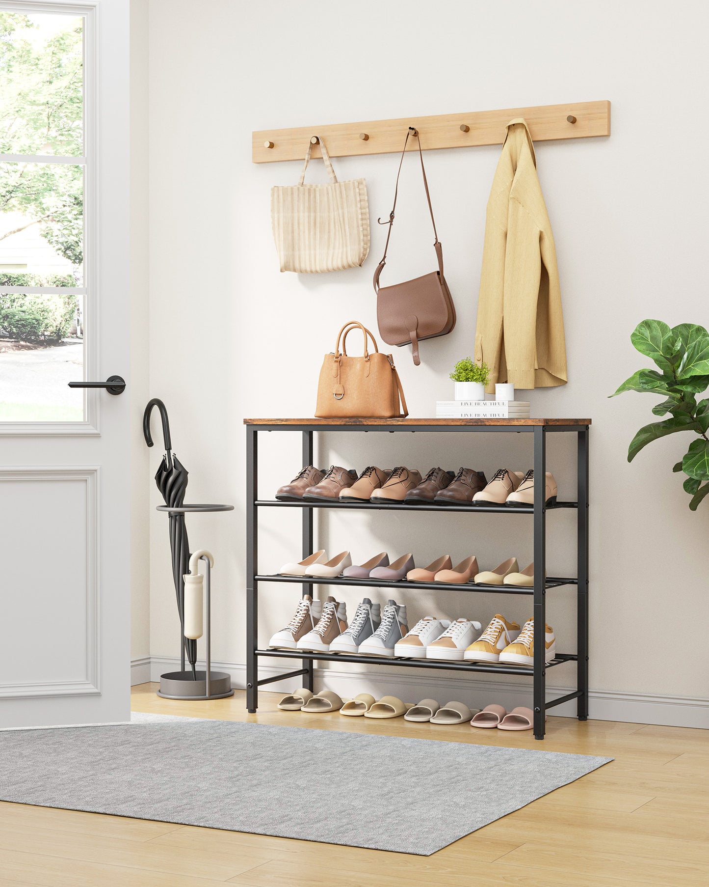 Kitsure Shoe Rack for Closet, Rustic Brown Shoe Organizer with Leveling Feet, Sturdy & Rust-Proof Shoe Storage for Entryway, Bedroom, Living Room, 29.5" x 11.4" x 24.8", Brown