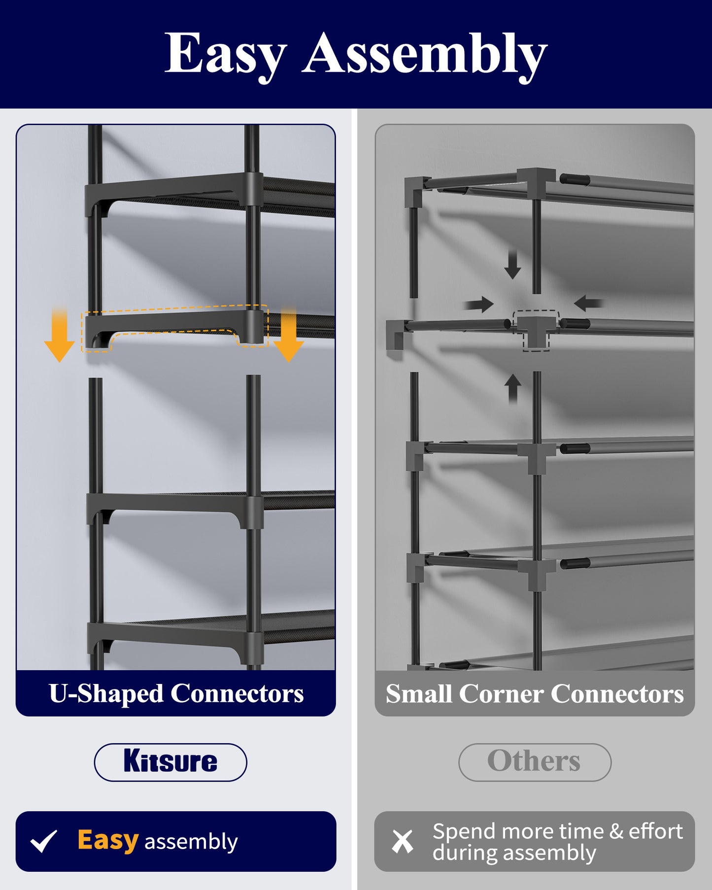 Kitsure Shoe Rack for Closet - 10-Tier Shoe Organizer with Hook Rack, Large-Capacity & Space-Saving Shoe Shelf for Entryway, Bedroom, Living Room,32.2" x 11.8" x 68.5", Black