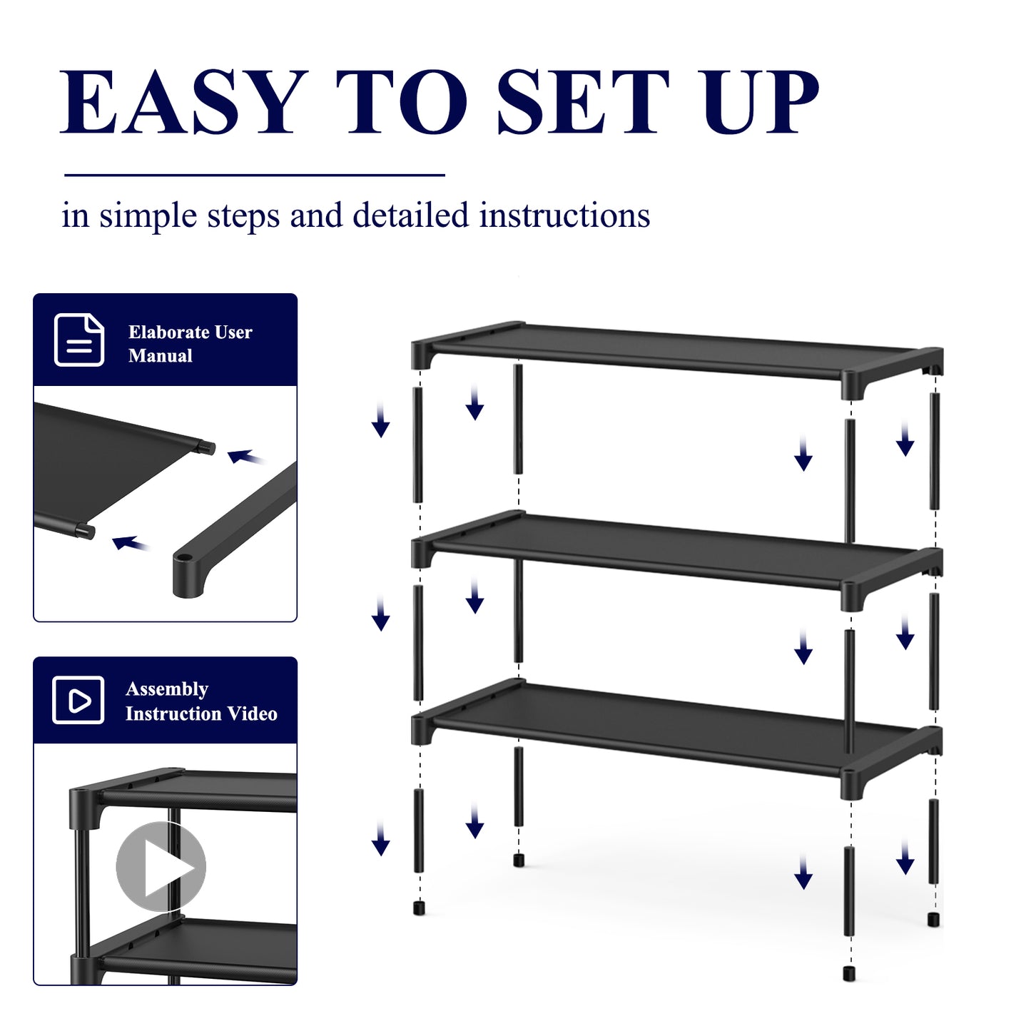 Kitsure Shoe Rack - Premium Non-Woven Shoe Rack Shelf, Shoe Organizer for Closet, Entryway, Garage & Corridor, Sturdy & Durable Long Stackable Shoe Shelves, 70 x 30 x 47cm, Black