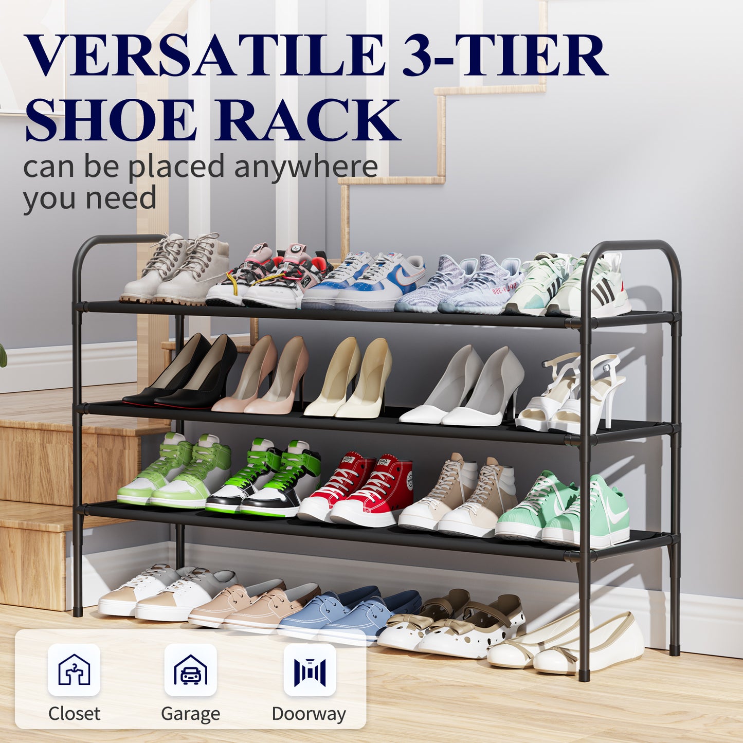 Shoe Rack for Closet, Shoe Rack for Front Door Entrance, Sturdy Shoe Shelf