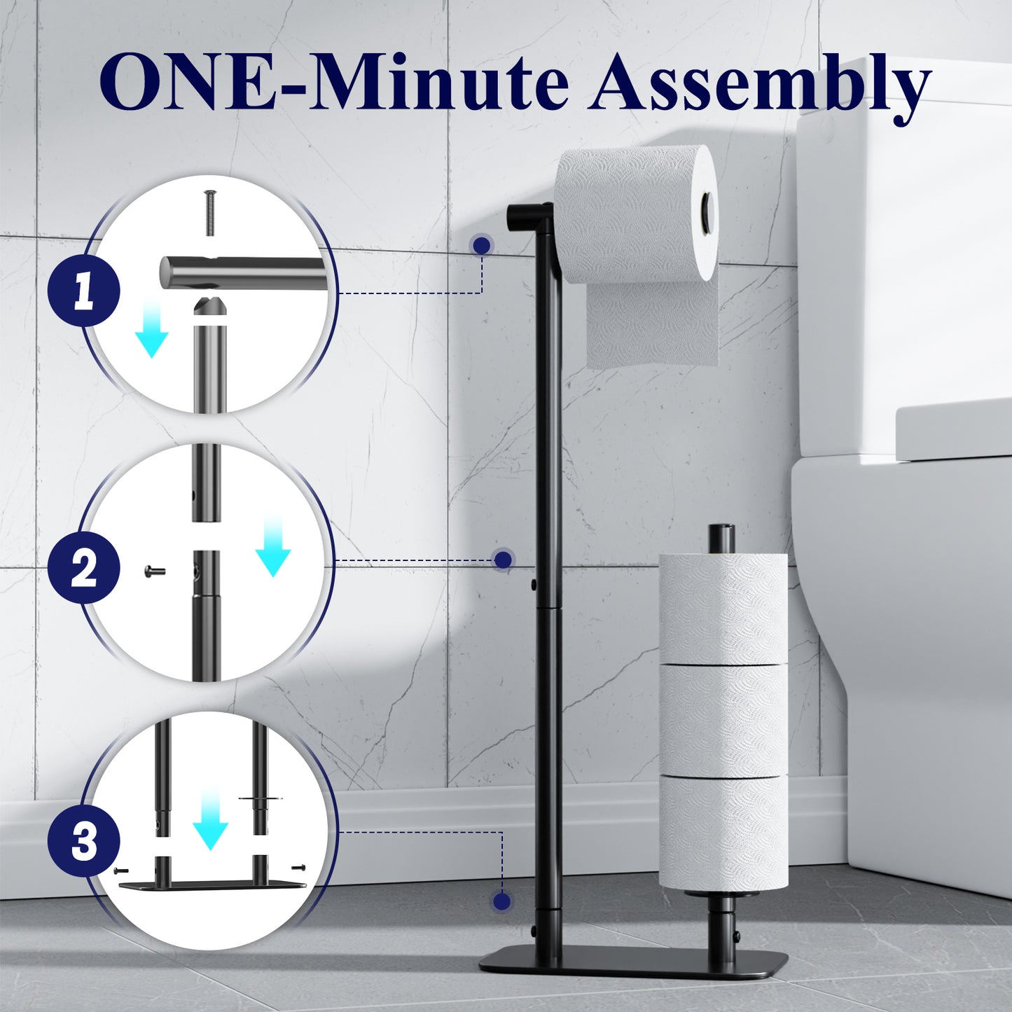 Kitsure Toilet Paper Holder Free Standing - Large Capacity Toilet Paper Holder for 4 Rolls, Rustproof Toilet Paper Stand with Non-Slip Stable Base, Black, 24.4"x9.3"x5.5"