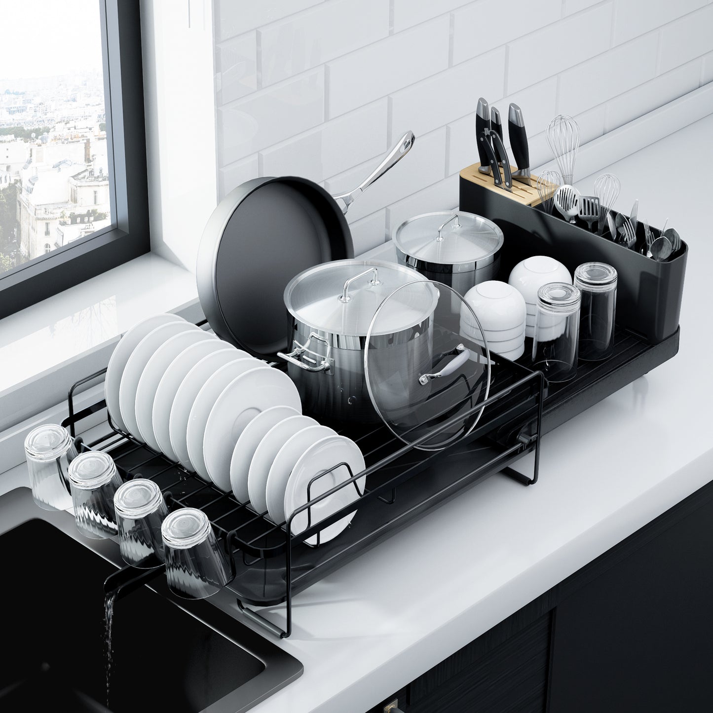 Kitsure Large Dish Drying Rack - Extendable Dish Rack