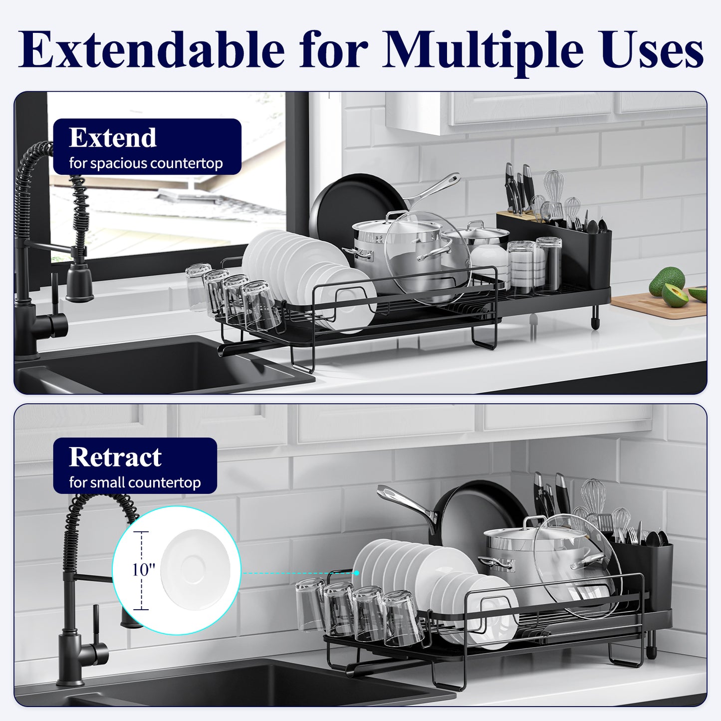 Kitsure Large Dish Drying Rack - Extendable Dish Rack