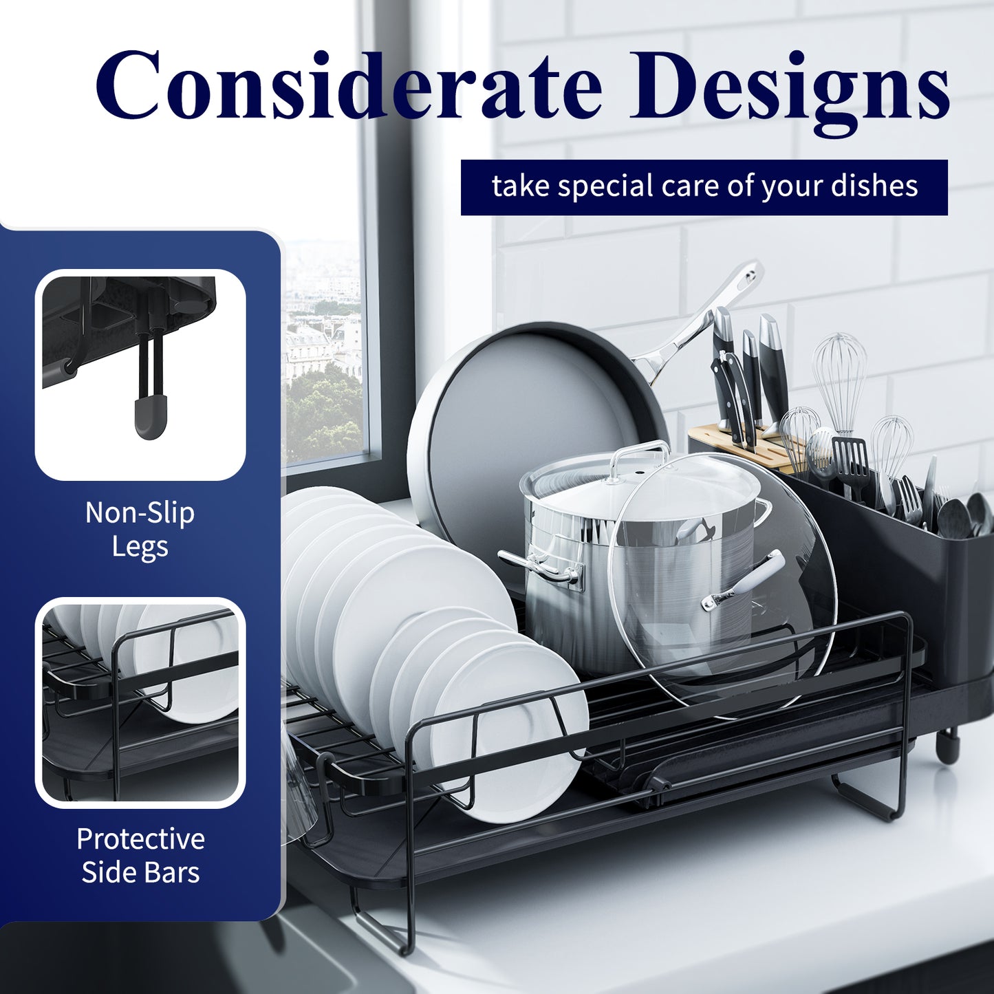 Kitsure Large Dish Drying Rack - Extendable Dish Rack