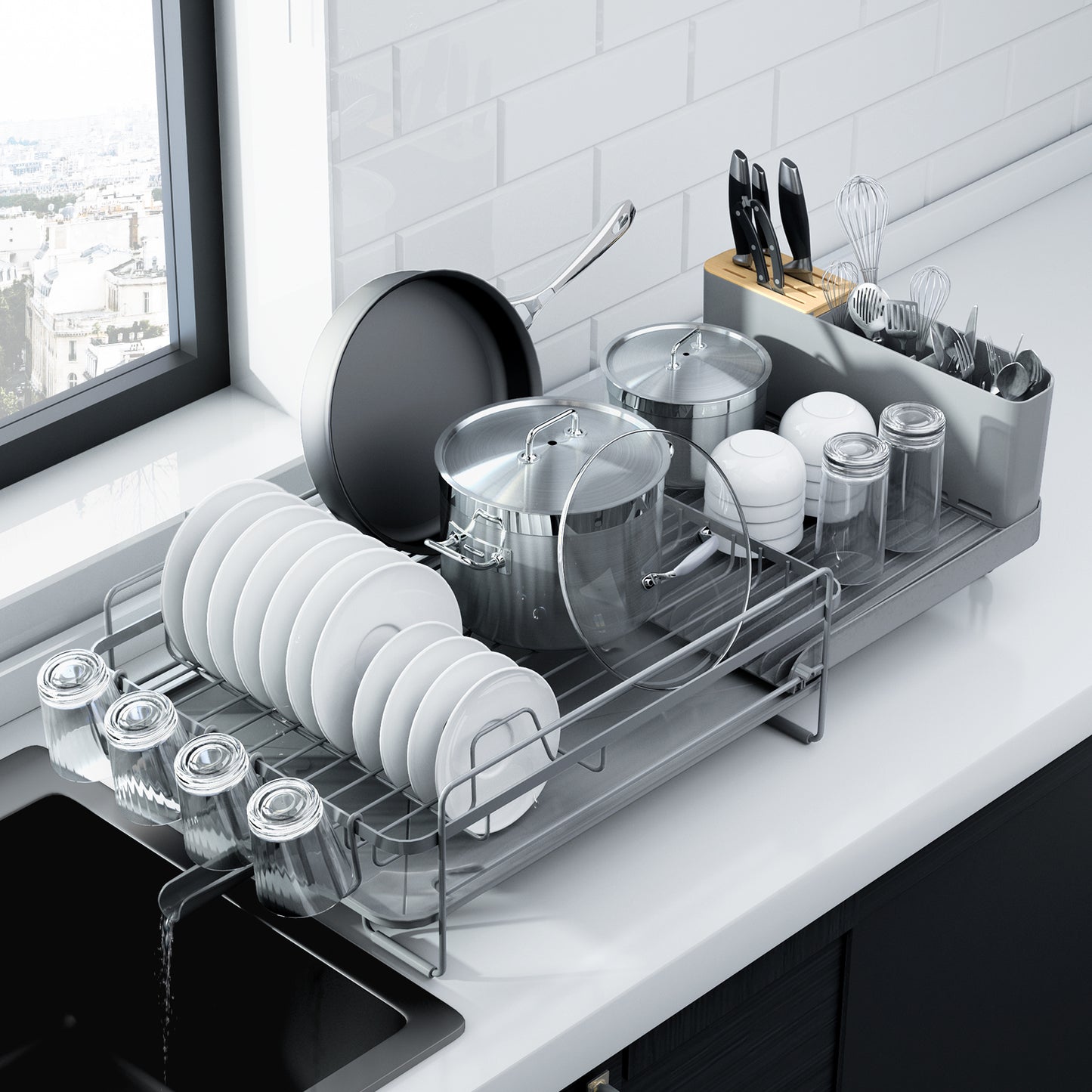 Kitsure Large Dish Drying Rack - Extendable Dish Rack