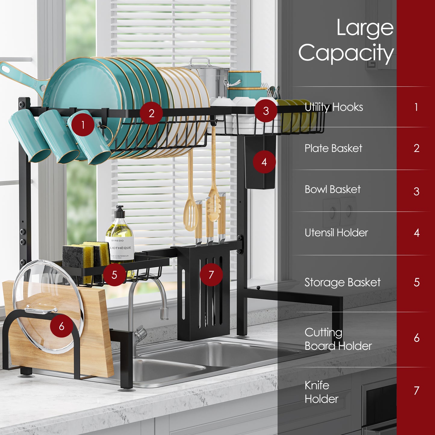 Dish Drying Rack - Large Over The Sink Dish Drainer Drying Rack