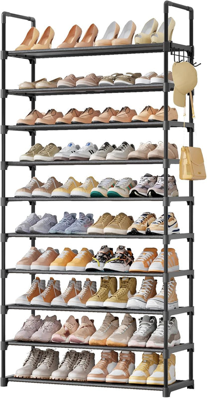 Kitsure 3-Tier Metal Shoe Rack, Stackable for Closet, Entryway, Living Room, Garage, Holds Up to 16 Pairs, Black