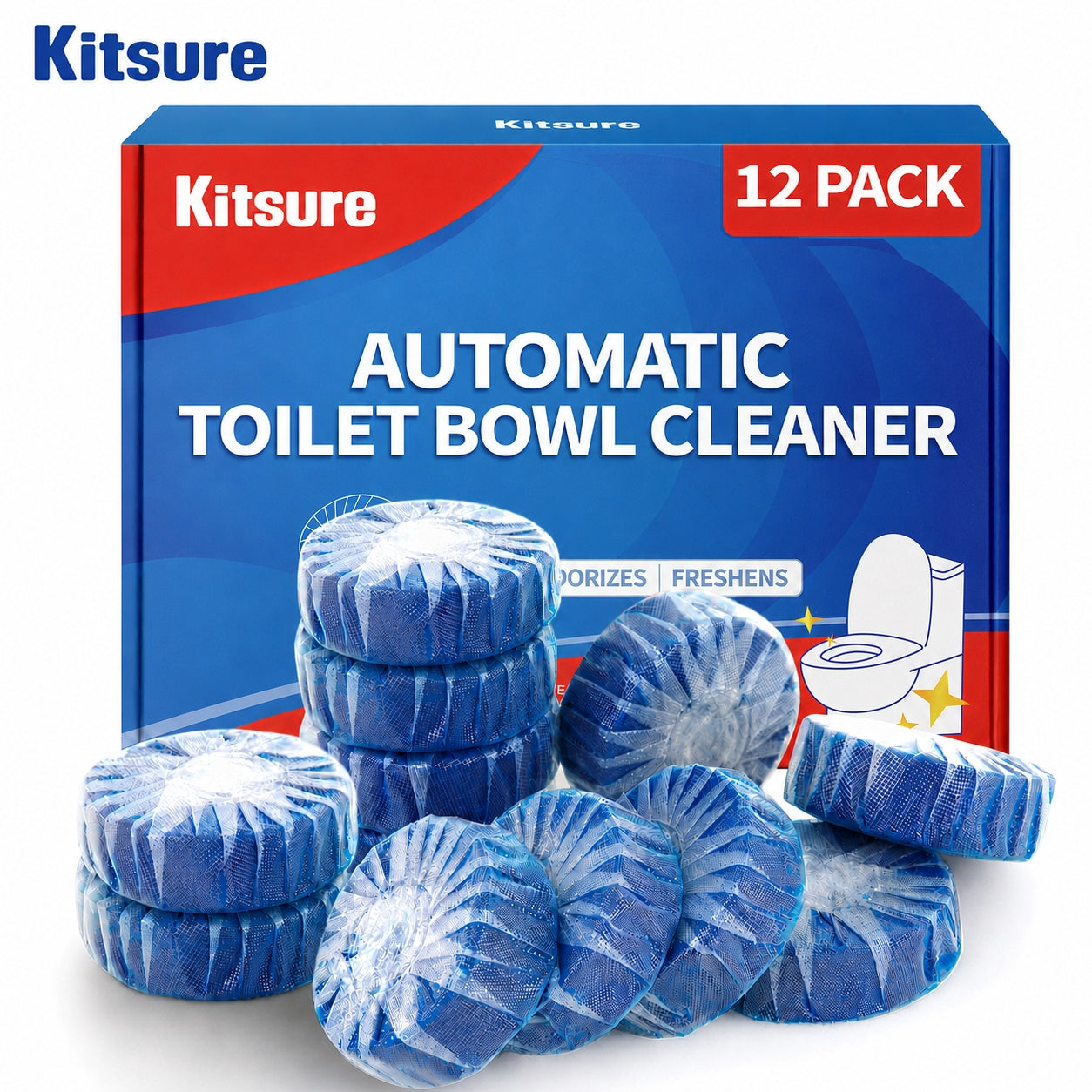 Kitsure Toilet bowl detergents, Toilet Bowl Cleaner Tablets, 12 Pack, Long-Lasting