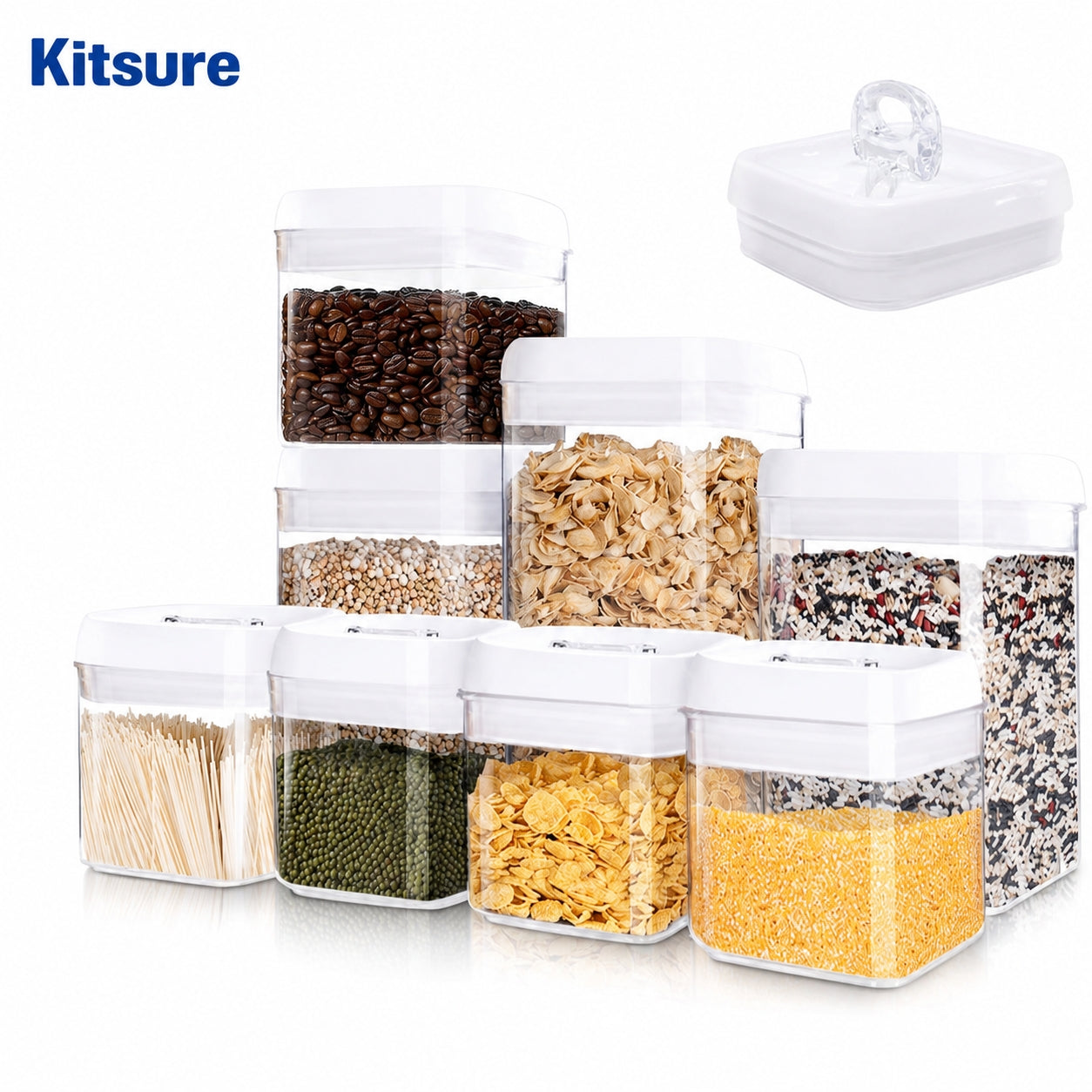 Kitsure Airtight Food Storage Container Set - 8 PC Set - Pantry Organization and Storage, Kitchen Canisters with Lids, Leak-Proof Pantry Storage Containers with Food-Grade Material & Stackable Design