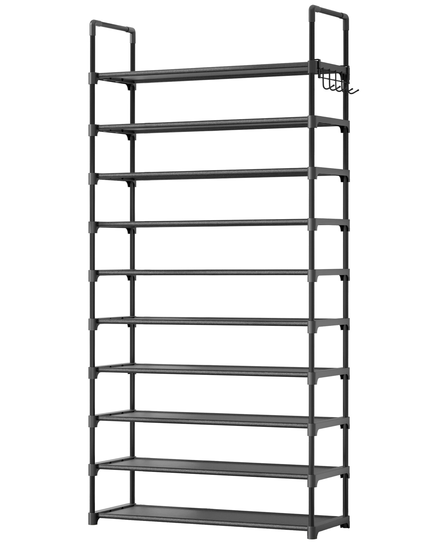 Kitsure 10-Tier Shoe Rack Organizer with Hooks for Closet, 32" x 11.5" x 68", Black
