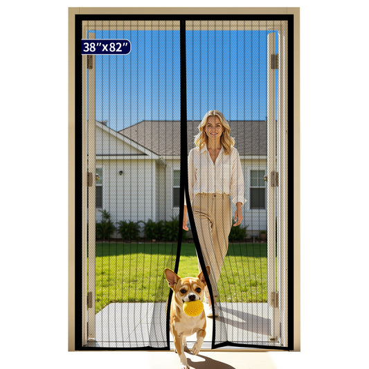 Kitsure Magnetic Screen Door - 38.0 x 82.0 in Retractable Screen Door Mesh for Front Door or Sliding Door, Pet & Kid Friendly, Hands-Free Closure Keeps Bugs Out & Lets Breeze in, Stripe Black