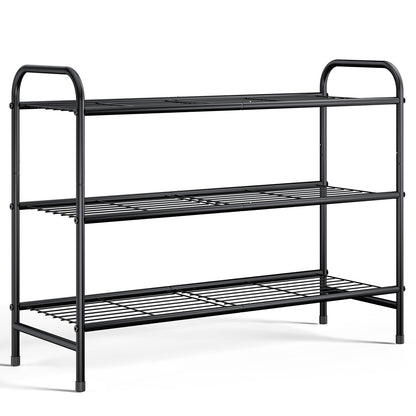 Kitsure 3-Tier Metal Shoe Rack, Stackable for Closet, Entryway, Living Room, Garage, Holds Up to 16 Pairs, Black
