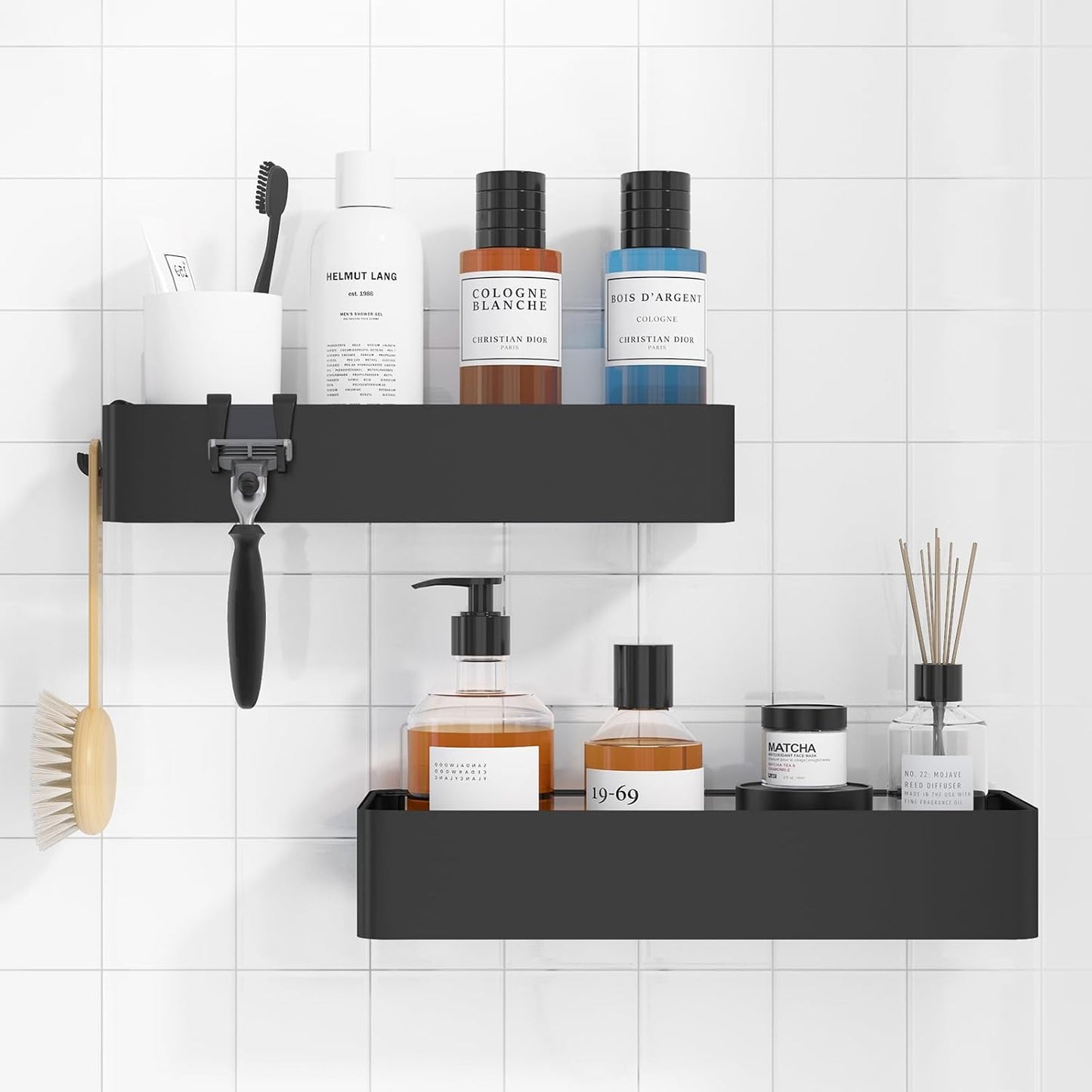 Kitsure Shower Caddy - 2 Pack Adhesive Shower Organizer, Rustproof Metal Shelves, No-Drill Bathroom Organizers and Storage, Black, Large
