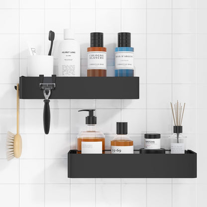 Kitsure Shower Caddy - 2 Pack Adhesive Shower Organizer, Rustproof Metal Shelves, No-Drill Bathroom Organizers and Storage, Black, Large