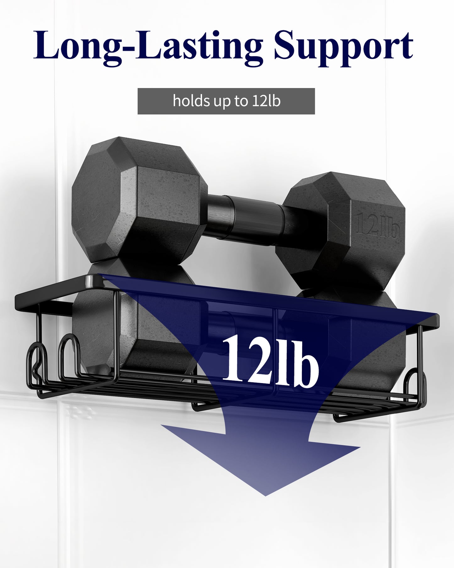 Kitsure Shower Caddy - 2 Pack Rustproof Stainless Steel Bathroom Organiser, Wall-Mounted Shower Shelf with 4 Hooks for Bathroom Storage, Minimalist Style, Large Capacity, 10.0 x 29.5 x 5.5 cm, Black AU4167