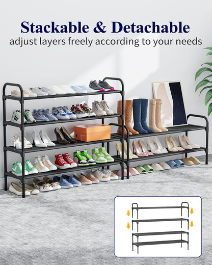 Kitsure Extra-Long Shoe Rack for Closet, Shoe Organizer for Front Door Entrance, Stackable Shoe Shelf, Detachable Closet Organizers and Storage, Black, 39.0" x 11.8" x 23.2"