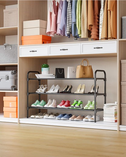 Kitsure Extra-Long Shoe Rack for Closet, Shoe Organizer for Front Door Entrance, Stackable Shoe Shelf, Detachable Closet Organizers and Storage, Black, 39.0" x 11.8" x 23.2"