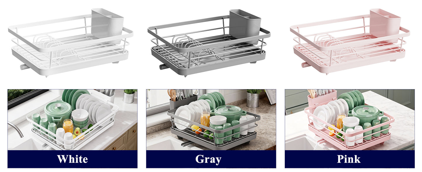 Kitsure Dish Drying Rack for Kitchen Counter, Stainless Steel Sink Organization and Storage Essentials with Cutlery Holder, Home and Appartment Decor, 12''W x 15.5''L, Black