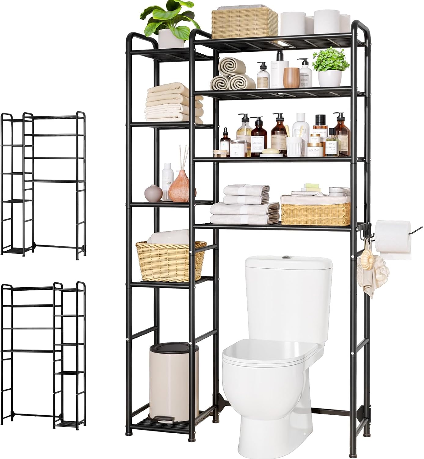 Kitsure Over Toilet Storage Rack, 68.7" H 9-Tier Adjustable Side Shelves | Bathroom, Small Bathrooms, Apartments, Rental Homes, Space Saving, Adjustable Side Shelves, Black, Metal Organizer