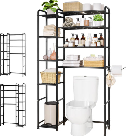 Kitsure Over Toilet Storage Rack, 68.7" H 9-Tier Adjustable Side Shelves | Bathroom, Small Bathrooms, Apartments, Rental Homes, Space Saving, Adjustable Side Shelves, Black, Metal Organizer