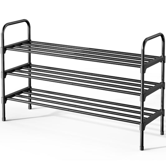 Kitsure Shoe Rack - 3-Tier Space-Saving Shoe Organizer & Shoe Shelf with Handle, Easy Assembly, Sturdy Metal Shoe Rack for Closet, Entryway, Bedroom, 28.0" x 11.8" x 26.5", Black