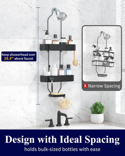 Kitsure Shower Caddy Hanging - No-Drill Bathroom Organizers and Storage, Wobble-Free Bathroom Shelves with Adhesive Tapes, Rust-Proof Shower Storage for Toiletries, Black, 28.5" H