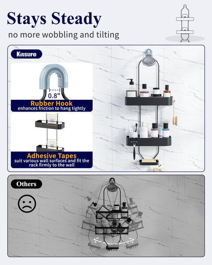 Kitsure Shower Caddy Hanging - No-Drill Bathroom Organizers and Storage, Wobble-Free Bathroom Shelves with Adhesive Tapes, Rust-Proof Shower Storage for Toiletries, Black, 28.5" H