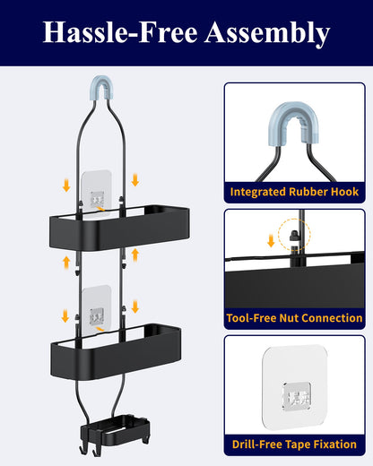 Kitsure Shower Caddy Hanging - No-Drill Bathroom Organizers and Storage, Wobble-Free Bathroom Shelves with Adhesive Tapes, Rust-Proof Shower Storage for Toiletries, Black, 28.5" H