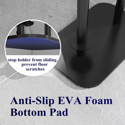 Kitsure Toilet Paper Holder Free Standing – Rustproof Metal Toilet Paper Stand for 4 Rolls with Anti-Slip Base and Shelf for Phone & Small Items, Bathroom Organizers and Storage, Medium, Black