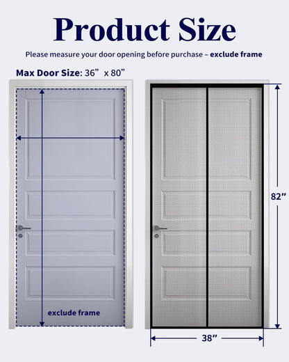Kitsure Magnetic Screen Door - 38.0 x 82.0 in Retractable Screen Door Mesh for Front Door or Sliding Door, Pet & Kid Friendly, Hands-Free Closure Keeps Bugs Out & Lets Breeze in, Stripe Black