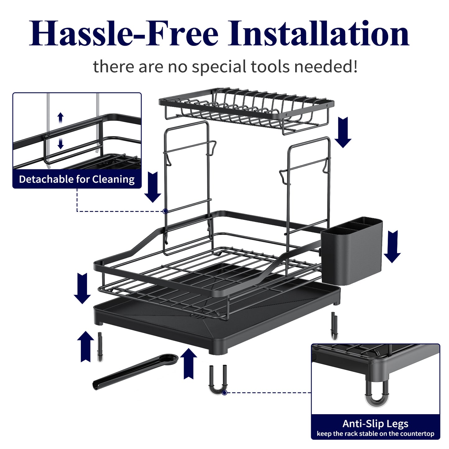 Kitsure Dish Drying Rack - Dish Racks for Kitchen Counter, 2-Tier Dish Rack w/a Cutlery Holder, Compact Dish Drainers for Kitchen Counter, Stainless Drying Rack for Kitchen（4033）