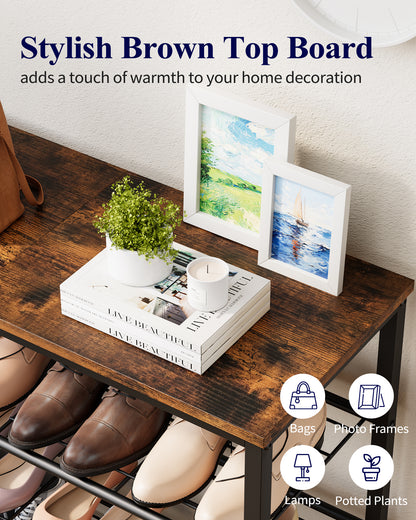 Kitsure Shoe Rack for Closet, Rustic Brown Shoe Organizer with Leveling Feet, Sturdy & Rust-Proof Shoe Storage for Entryway, Bedroom, Living Room, 29.5" x 11.4" x 24.8", Brown