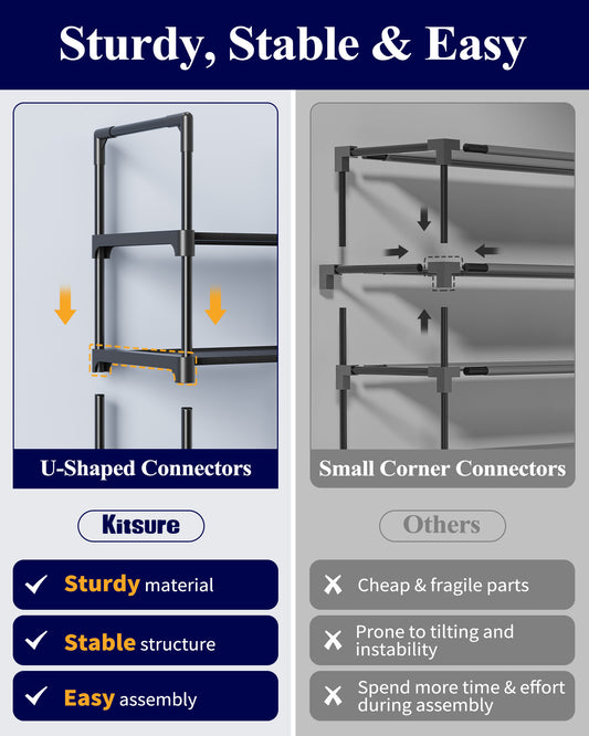 Kitsure Tall Shoe Rack - 10-Tier Shoe Organizer with Removable Shelves, Space-Saving Shoe Rack for Closet, Entrance, Bedroom, 16.9" x 11.5" x 68.0", Black