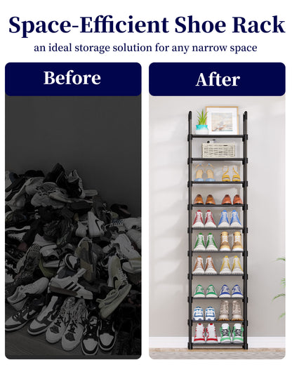 Kitsure Tall Shoe Rack - 10-Tier Shoe Organizer with Removable Shelves, Space-Saving Shoe Rack for Closet, Entrance, Bedroom, 16.9" x 11.5" x 68.0", Black