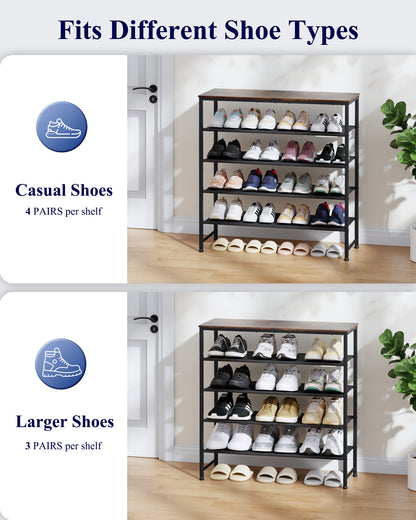 Kitsure 5-Tier Shoe Rack for Entryway - Space-Saving Shoe Rack Organizer with Wooden Top, Metal Frame Shoe Storage for Closet, Holds 15–20 Pairs, 29.5" x 11.4" x 31.1"